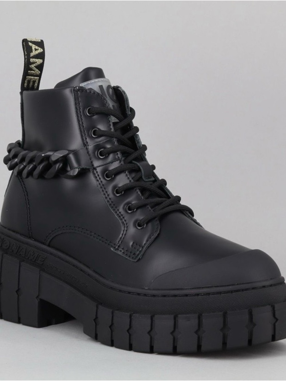No Name Paris Black Chunky Lace-Up Combat Boot with Chain Detail